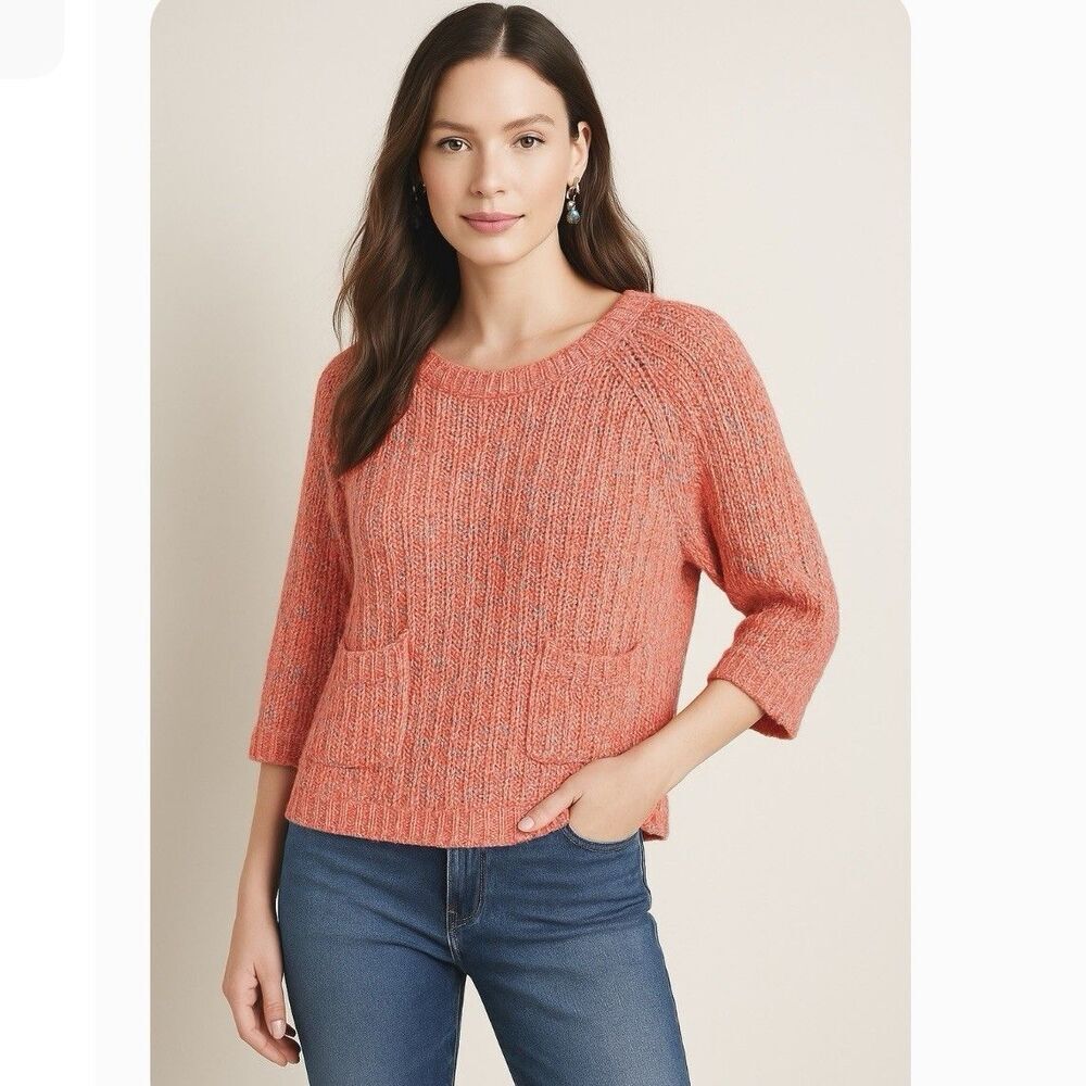 Anthropologie Moth Neon Marled Swing Sweater Top 3/4 Sleeve Size Small